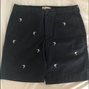 J Crew Embroidered Swordfish Marlin Shorts, Navy